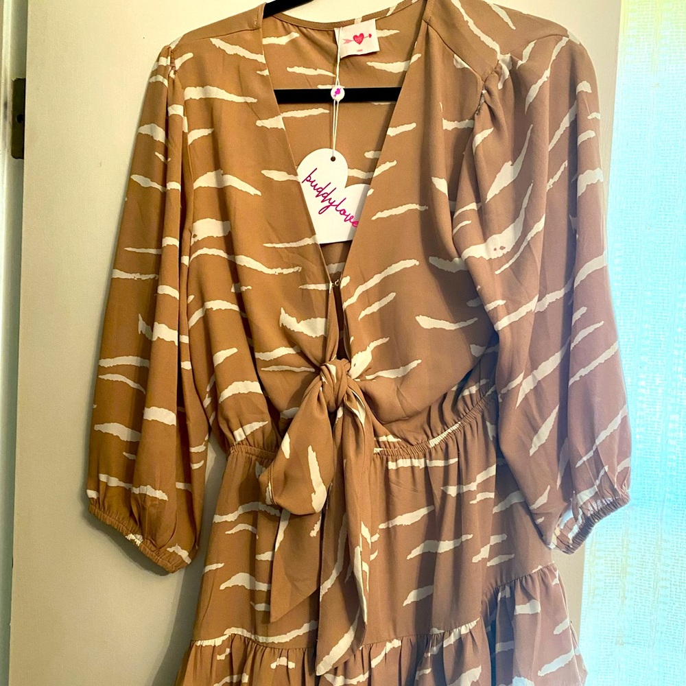 NWT- Buddy Love Sadie tie front dress kitten print
